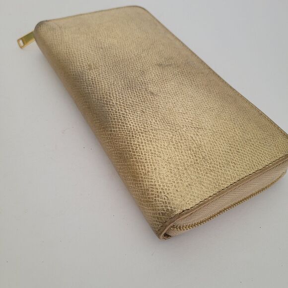 Celine Wallet Leather Gold Metali Card Bill Holder Large Zip Around Continental - Picture 9 of 10
